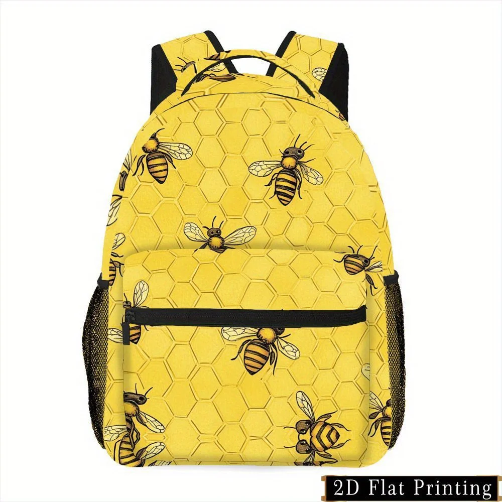 Beehive Print Zipper Backpack Stylish Hand-Wash Design Multi-Purpose Commute Gym Travel Shopping Camping Streetwear Bag