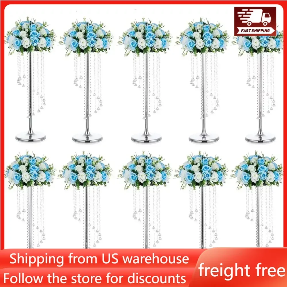 

Wedding Centerpieces Silver Vases: 10 Pcs 27.6in Tall Crystal Flower Vase Metal Flowers Stand for Party Tables Decorations