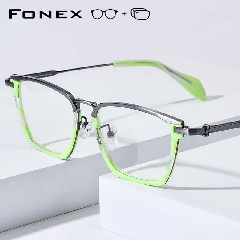 FONEX Progressive Prescription Eyeglasses Anti Blue Photochromic Myopia Optical Lenses Men Square Glasses Titanium Frames 85836