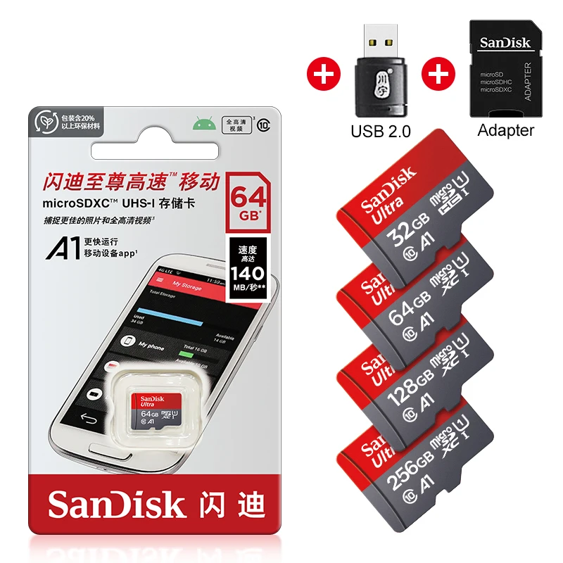 Karta pamięci Micro SD TF/SDCard 32 GB 64 GB 256 GB 512 GB 120 M/S Class10 UHS-1 Flash Ultra 128 GB Aparat/fon do czytnika kart/adaptera