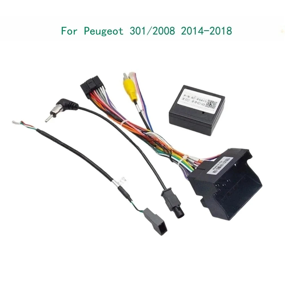 Car 16 Pin Android Wire Harness Power Cable Adapter With Canbus Box For Peugeot 301/2008 2014-2018/Citroen C5 C4 C3 C4L DS6