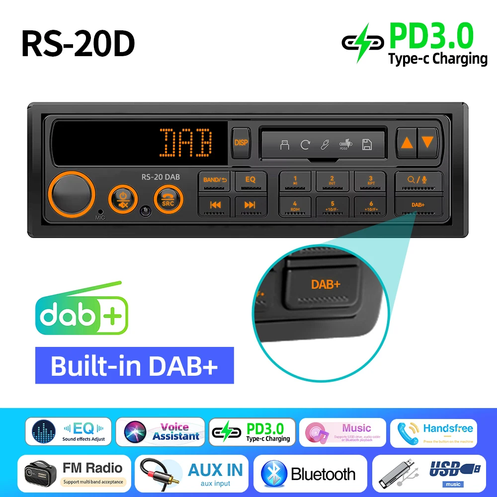 1DIN Retro Autoradio MP3 Speler Stereo FM AM RDS DAB Ontvanger QC3.0 Bluetooth Voor Porsche VW Mercedes Benz BMW Land Rover Audi
