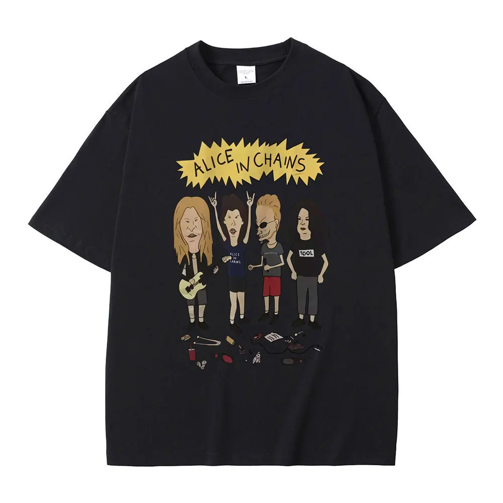 

Rock Band Alice in Chains Cartoon Style T Shirts Men Women Oversized Gothic Streetwear Male Vintage Casual Short Sleeve T-shirt