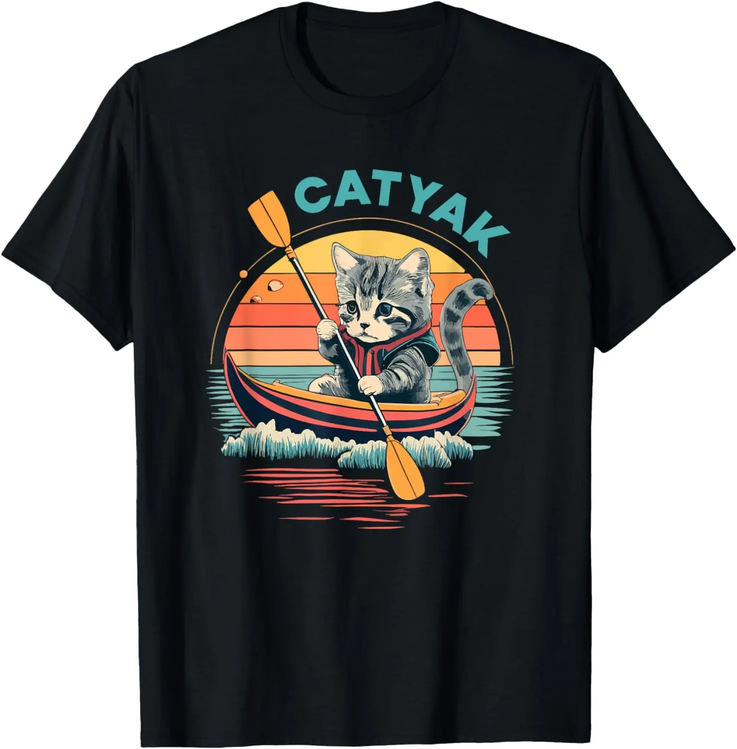 Cute Cat Kayak Funny Outdoor Boating Canoeing Kayaking T-Shirt