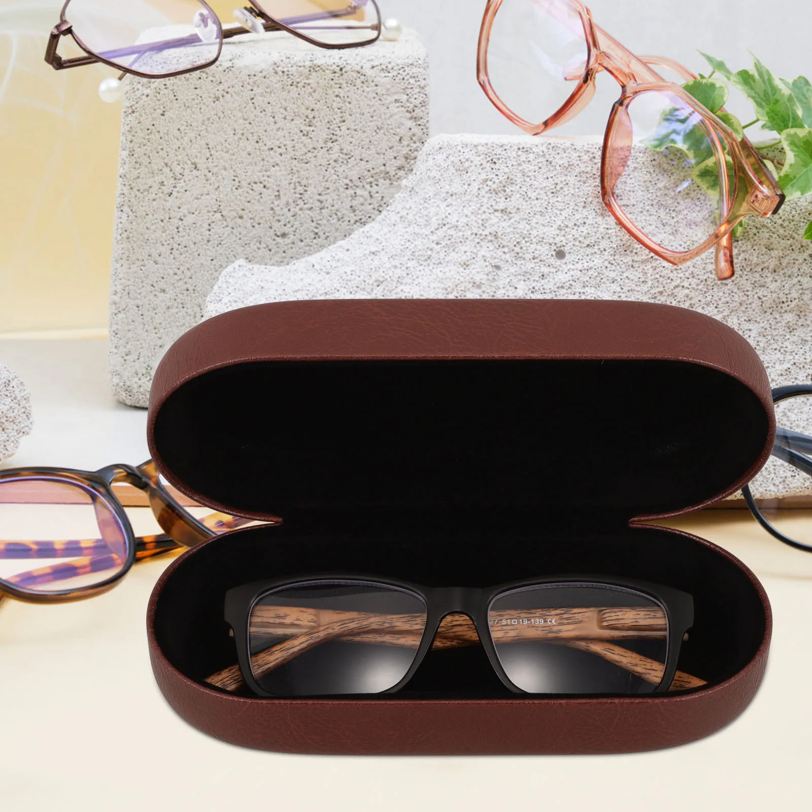 

Stylish Hard Shell Eyeglass Case Brown Large Capacity Durable Sunglasses Organizer Portable for Hiking Travel and Outdoor Use
