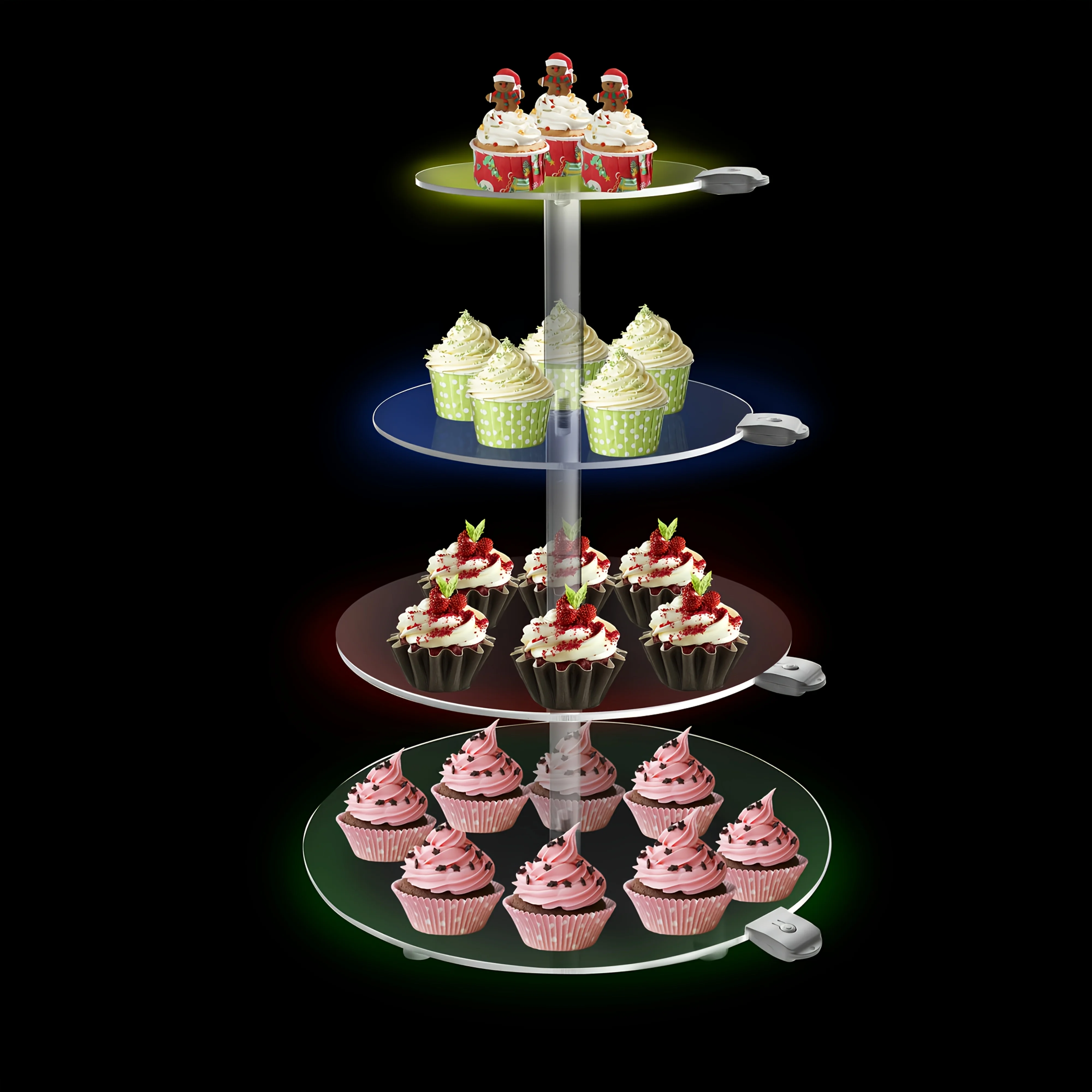 

4 Tier Round Acrylic Cupcake Stand, Clear Cupcake Tower Stand with Led, Premium Acrylic Dessert Stand for Wedding Birthday Baby