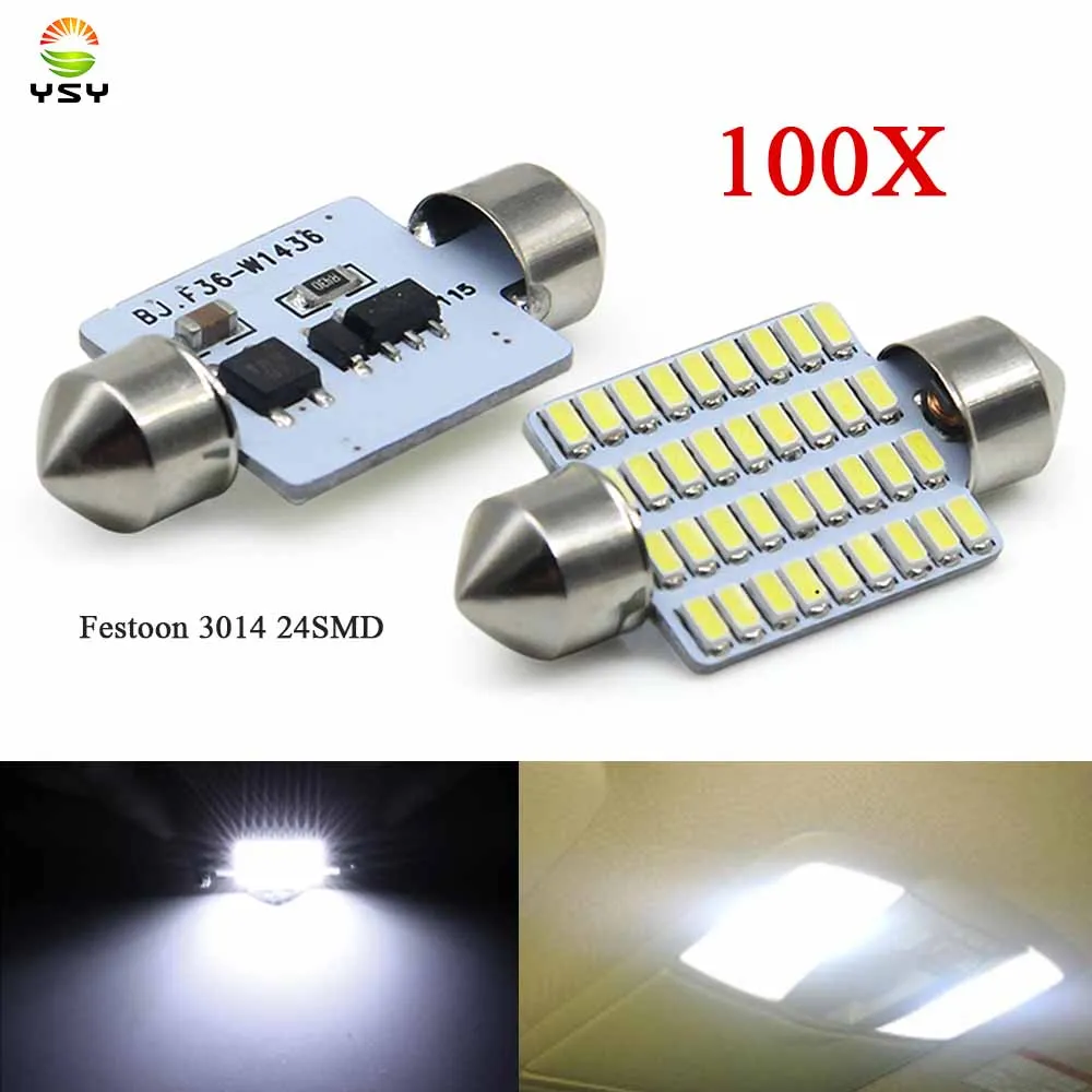 

YSY 100pcs/lot festoon 24smd 3014 led reading light 31mm Car LED Festoon LED c5w Light Automobile Bulbs Lamp