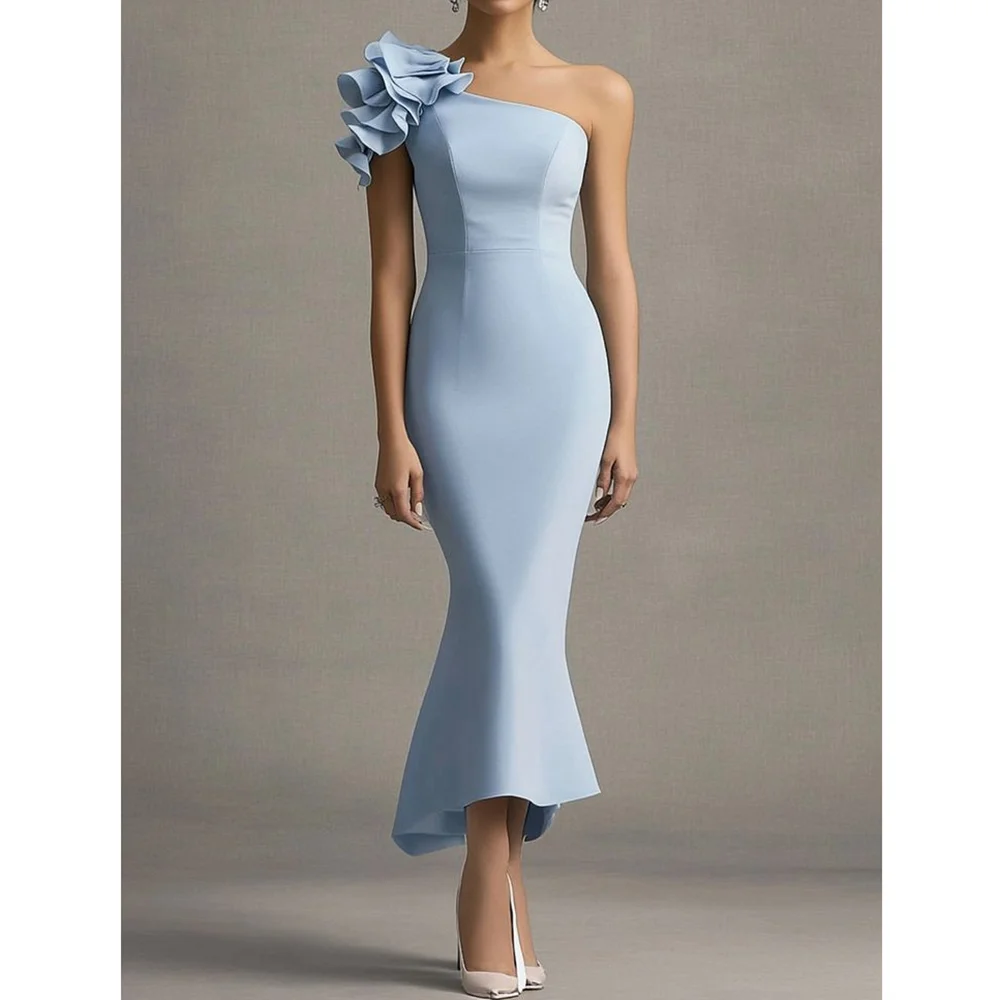 

Выпускные платья для женщин, вечерние платья русалки с рюшами на одно плечо, модные платья без рукавов до щиколотки, свадебные платья 2025