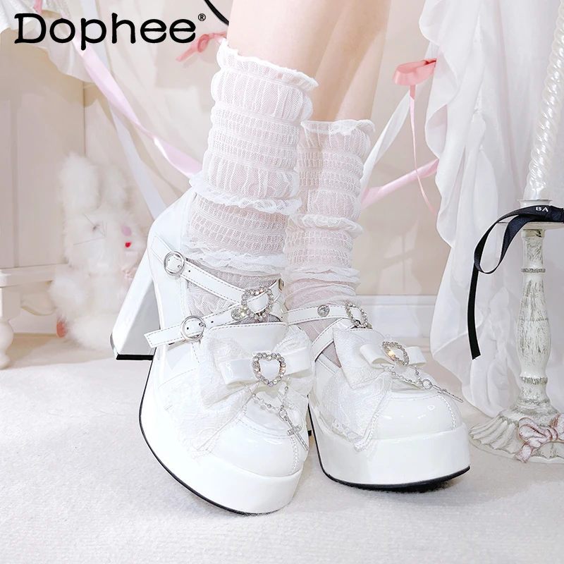 

Subculture Mine Mass-Produced White and Black Platform Shoes Spring and Autumn Sweet Cute Bow Elegant High Heels Mary Jane Shoes