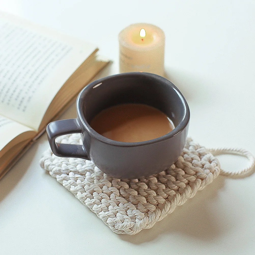 

Knitted Cup Mat Handcraft Cup Pad Woven Cup Mat Heat-resistant Cup Pad Fabric Mat