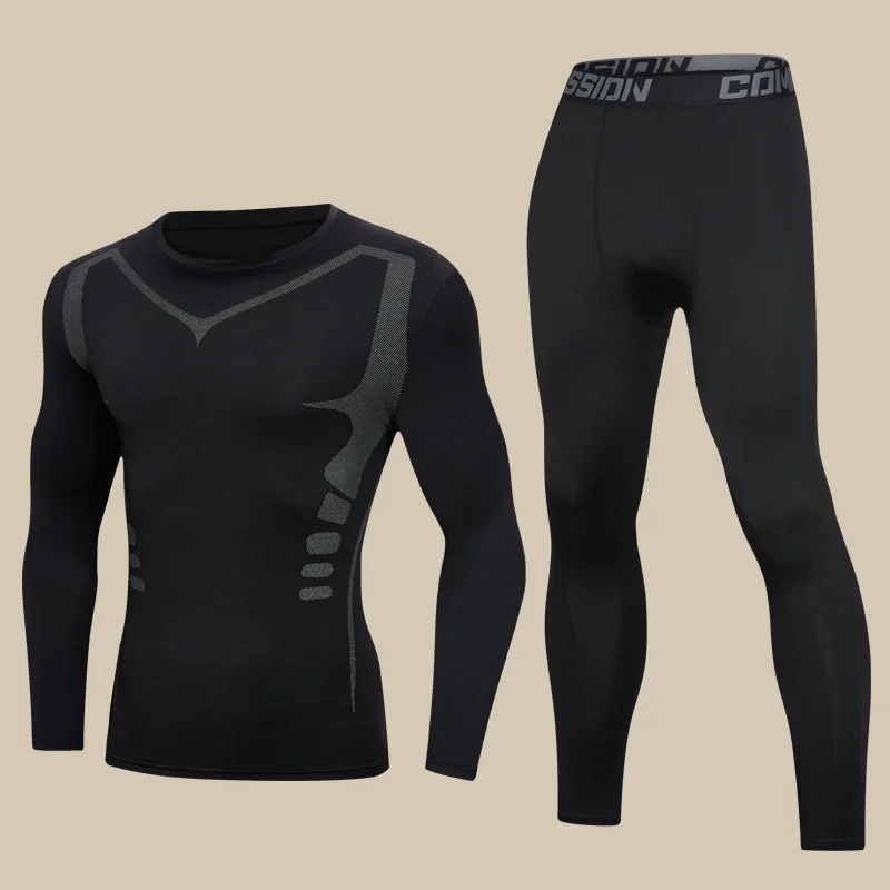 ملابس اللياقة البدنية للخريف والشتاء للرجال، بدلات ضيقة سريعة الجفاف، بدلات تدريب للجري بأكمام طويلة ومجموعات رياضية #2