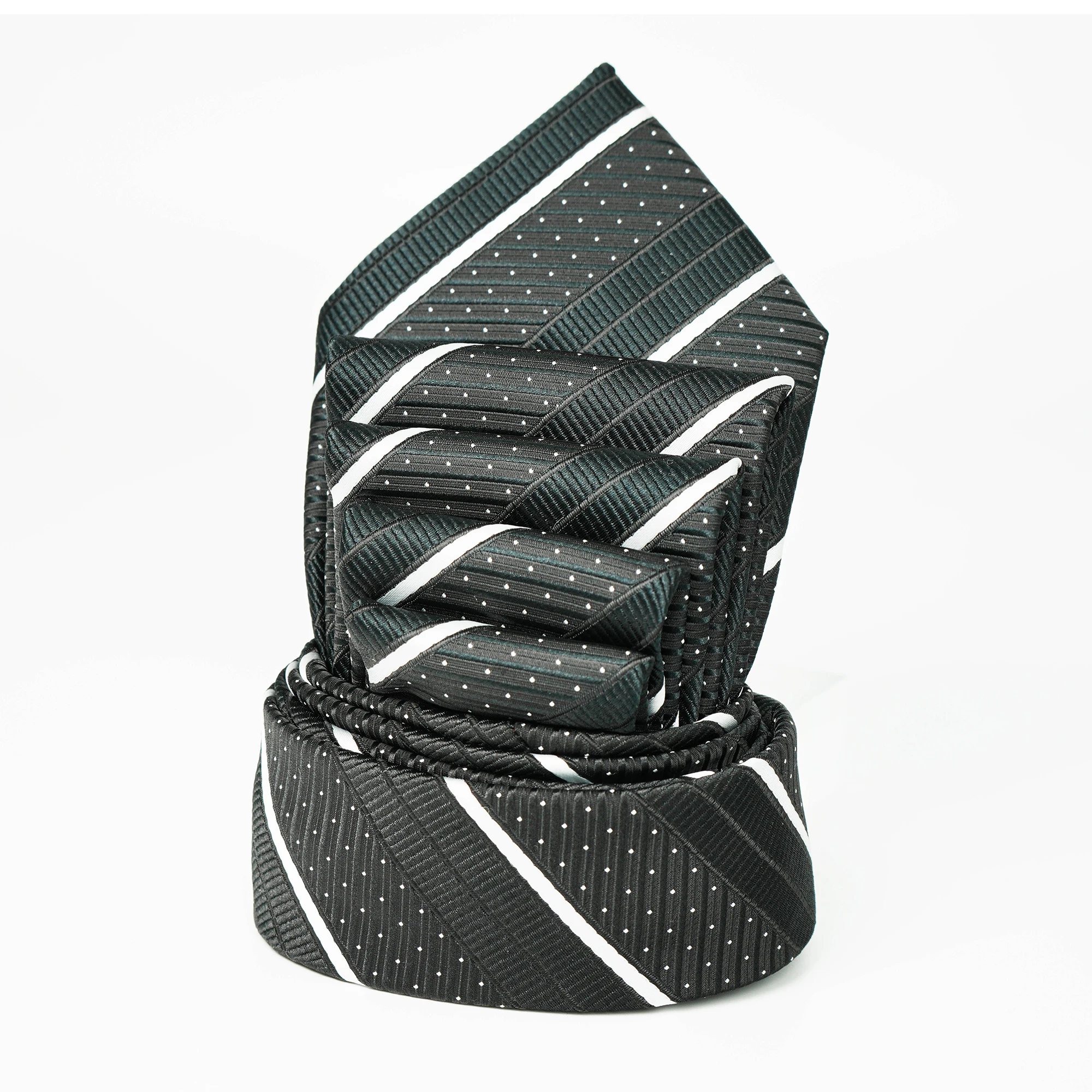 Elegante Herren-Seidenkrawatte mit Streifenmuster in Schwarz, Lila und Rot, für Anzug, formelle Anlässe, Hochzeit, Business, klassisches Luxus-Mode-Accessoire – Detail 8
