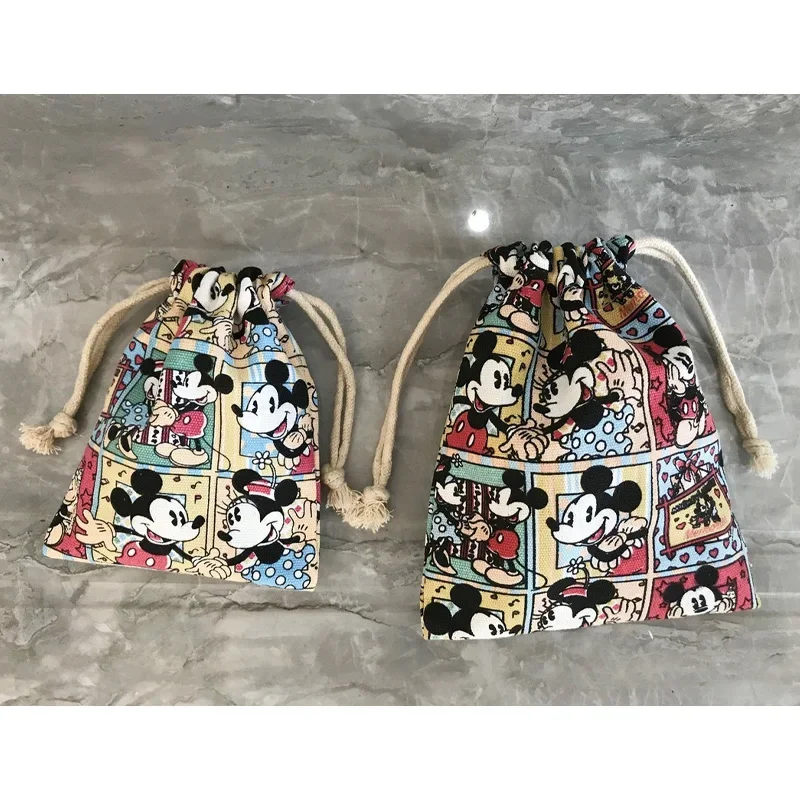 Disney Mickey Mouse Canvas Pouches Jewelry Packaging Display Drawstring Cute Cartoon Packing Gift Bags Pouches Phone Coin Purse