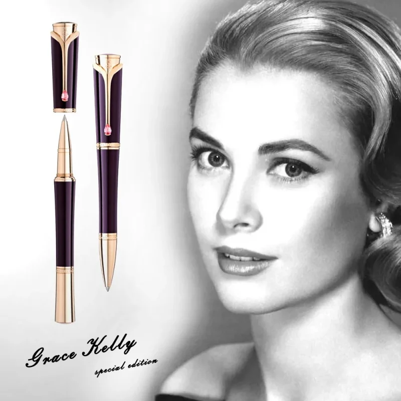 

YAMALANG Grace Kelly Dark Purple MB Rollerball Ballpoint Pen With Teardrop Shape Diamond Stone Clip Writing Smooth Great Actress