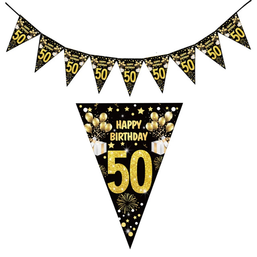 1 set 30 40 50 60 Jaar Gelukkige Verjaardag Papier Banner Verjaardagsfeestje Decoraties Volwassen Garland Verjaardag Anniversaire Zwarte Vlaggen