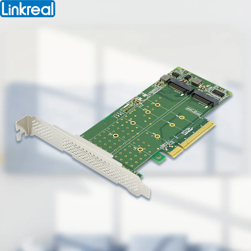 Linkreal Dual PCIe4.0 x8 to M.2 M Key NVMe Adapter Expansion Card for Motherboard Bifurcation-LRNV95N8