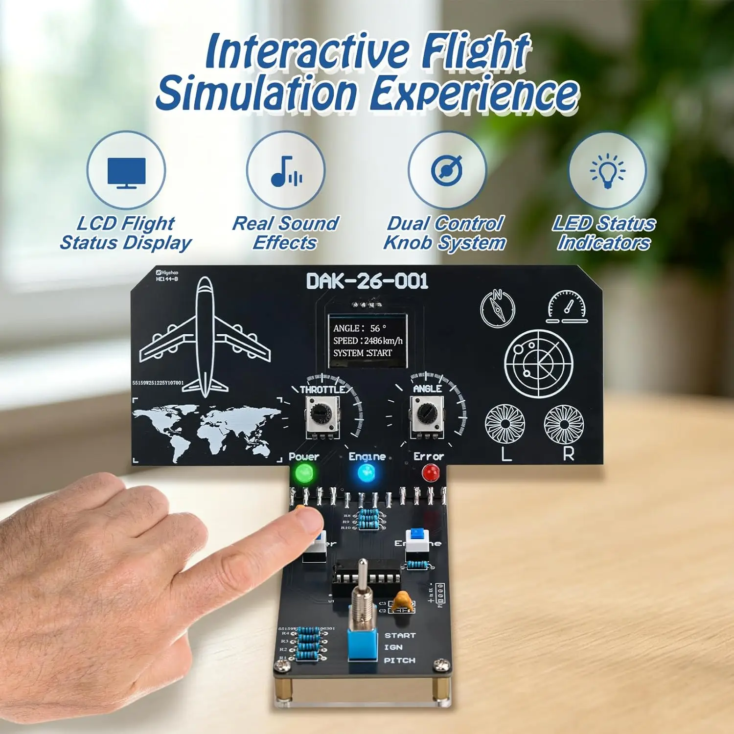 DIY Flight Simulator Console Soldering Kit with LCD Display Sound Effect LED Indicators STEM Electronics Learning Kit for School