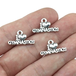 20 Pieces 11*20mm Antique Silver Plated I Love Gymnastics Charms Sports Metal Charm Wholesale