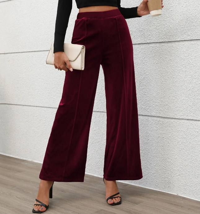 

Vintage Women's Pants Commuting Fashion Urban Basic High Waisted Temperament Solid Color Velvet Trousers Elegant Wide Leg Pants