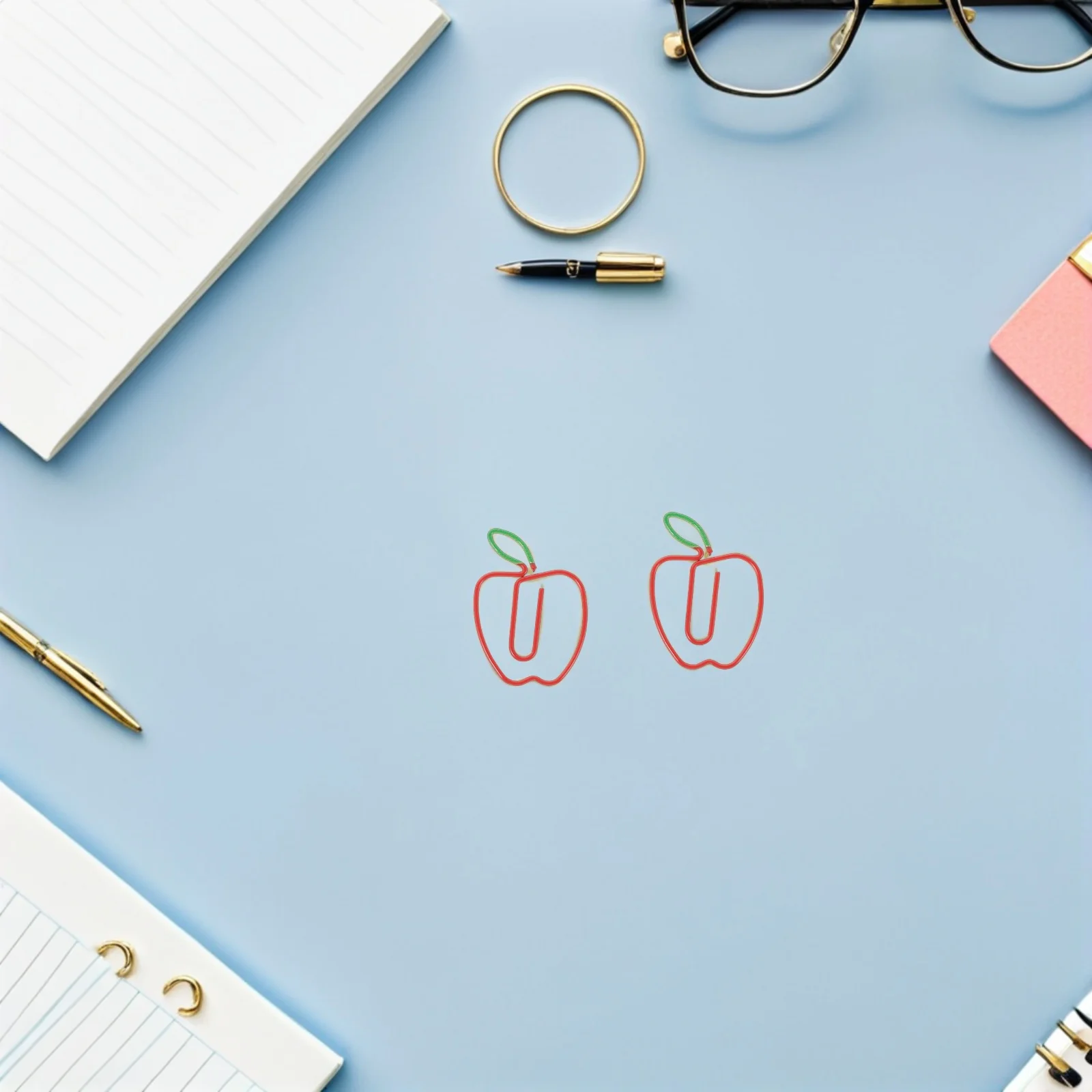 

100 Pcs Creative Paper Clip Apple Shape Clips Decorate Decorative Note Paperclips Metal Cute Cartoon