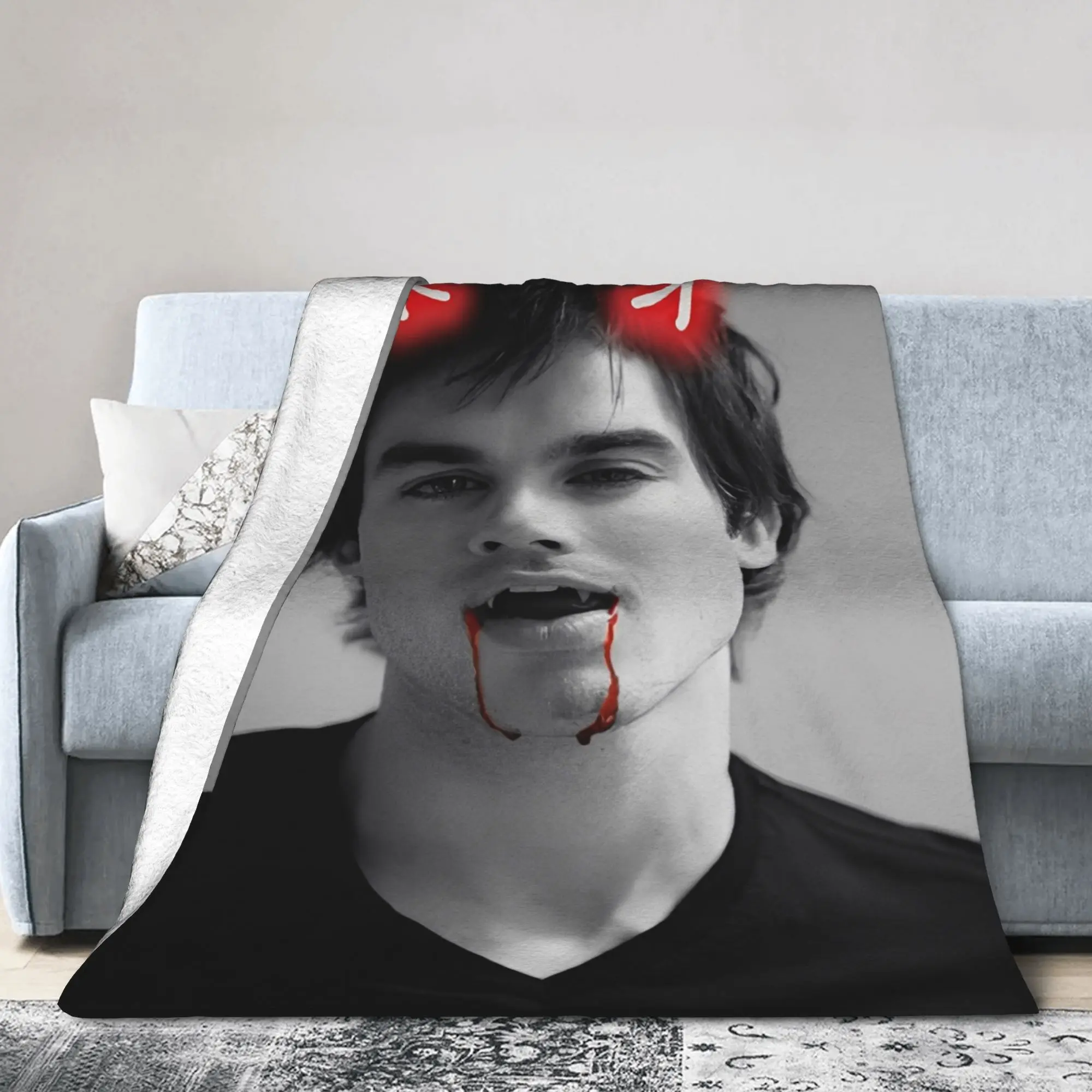 The Vampire Diaries Damon Salvatore Blankets Airplane Flannel Throw Blanket For Home Decor Soft Bedspread Birthday Present