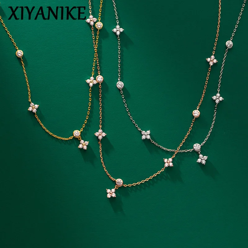 XIYANIKE collana a catena con fiore a quattro foglie di zirconi intarsiati per le donne Hot Fashion New Jewelry Lady Gift Collares Choker accessori