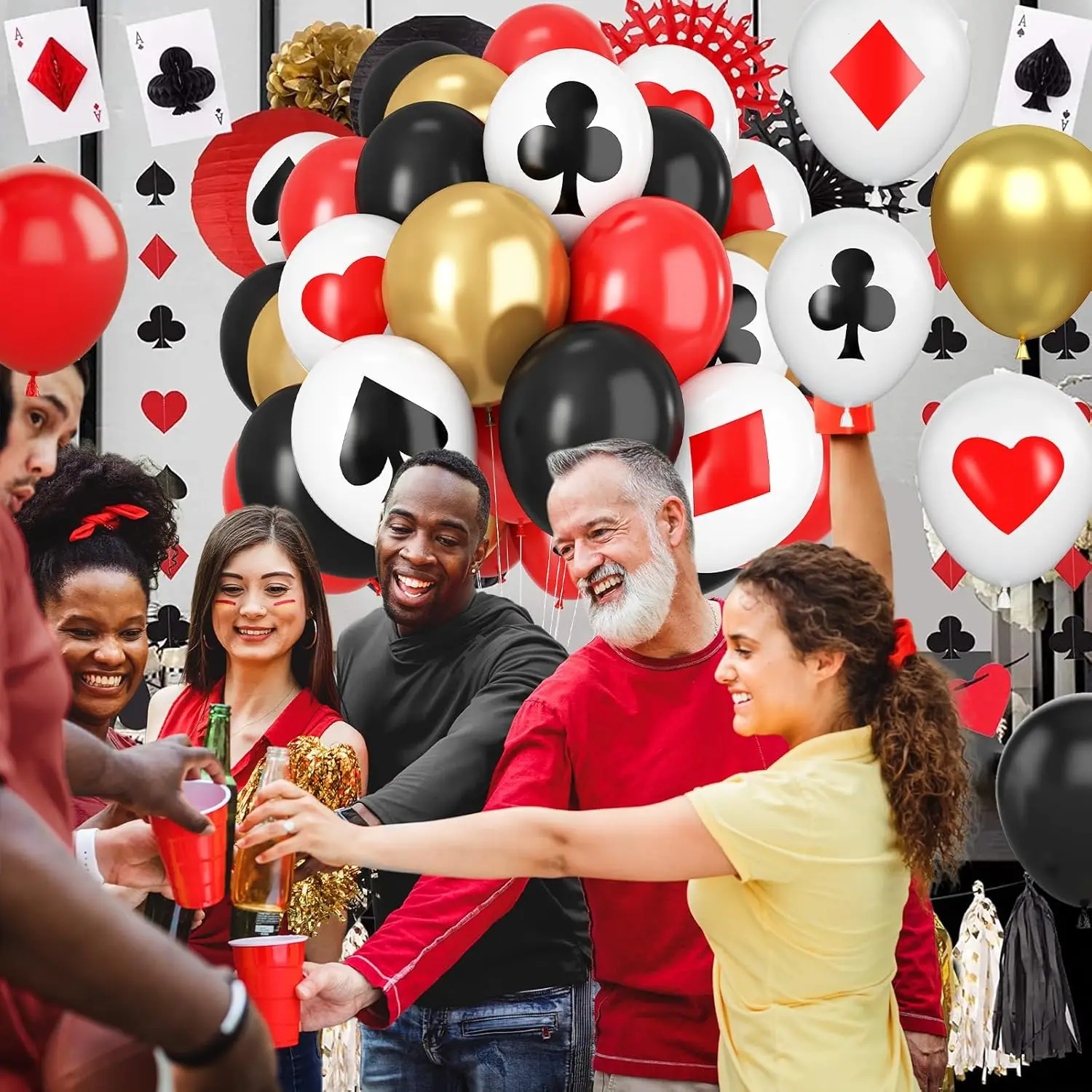 12pcs Poker Balloons Casino Theme Party Decorations Red Black Poker Cards Casino Balloons Las Vegas Casino Night Party Supplies view 6