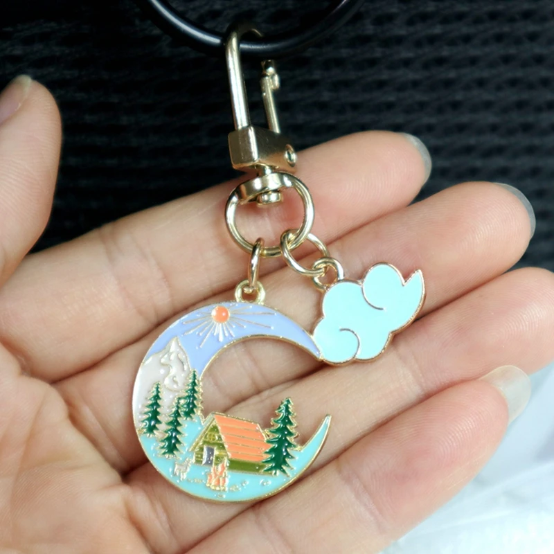 1PC Cartoon Colorful Alloy Metal Keychain Moon Truck Cloud Decoration Components Key Rings Key Holders New Year Holiday Gift