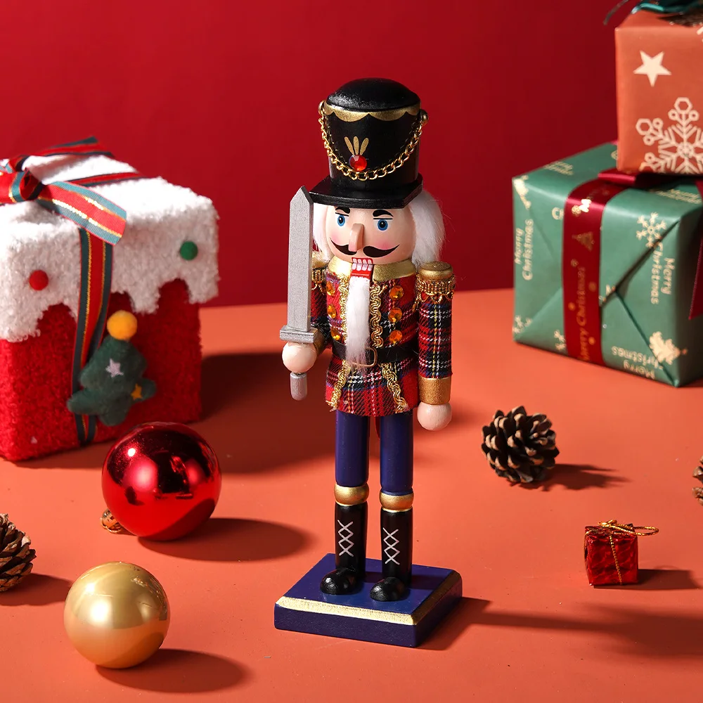 

25cm Creative Walnut Soldier Scottish Plaid Solid Wood Decoration Ornament Gift Handicraft Christmas Ornament Walnut Clip Walnut