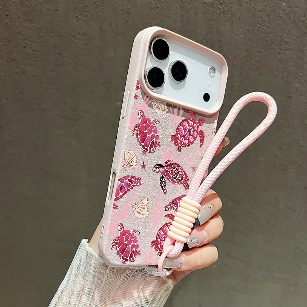 Niedliche Handgelenkschlaufen-Hülle für iPhone 13 14 16 Pro Max Hüllen iPhone 11 12 17 ProMax 13 15 Plus XR Sea ​ ​ Turtle INS mit Lanyard-Hülle – Detail 2