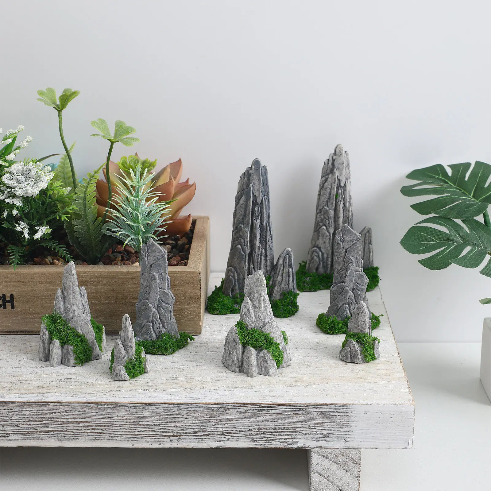 8pcs Desktop Rockery Mountain Statue Figurine Resin Rockery Desktop Decor Miniature Rockery Ornament For Diy Micro Landscape