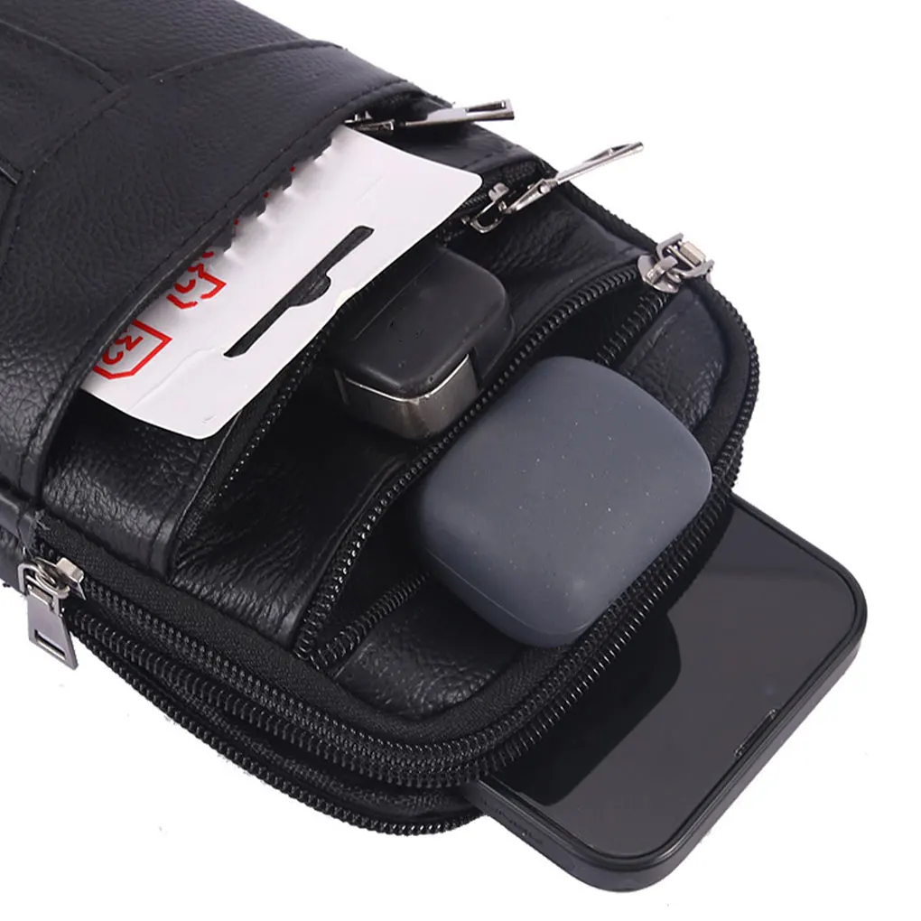 Marsupio da uomo con cerniera Multi tasca di ricambio a spalla singola Crossbody Smart Phone Earbud Storage Pack Pouch Brown