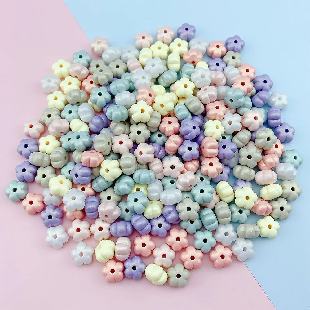 50Pcs Acrylic Five Petal Small Flower Loose Beads Macaron Color Beaded For Jewelry Making DIY Bracelet Mobile Phone Chain 12mm