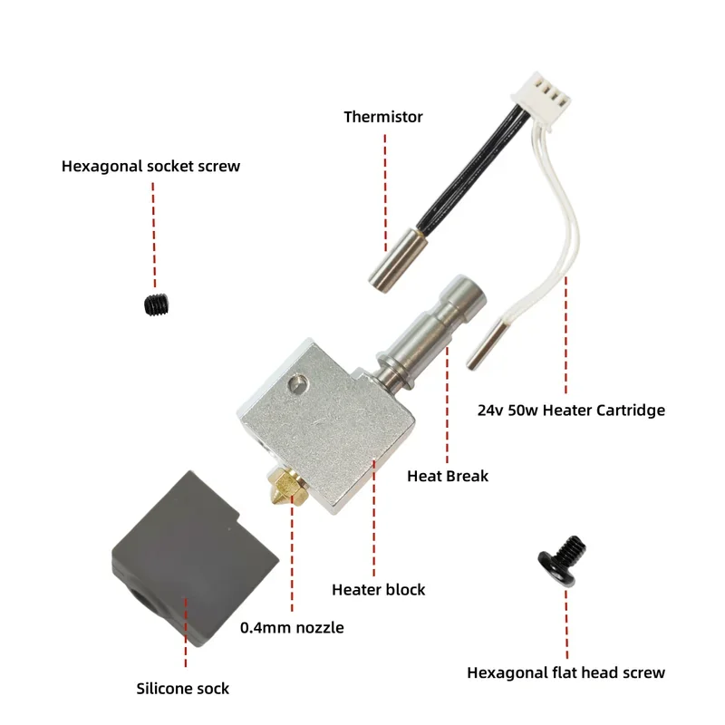 Voor Anycubic Kobra S1/Kobra-S1 Combo Hotend Kit 0.2 0.4 0.6 08mm Gehard Staal Messing Mondstuk printkop S1C 3D Printer Onderdelen