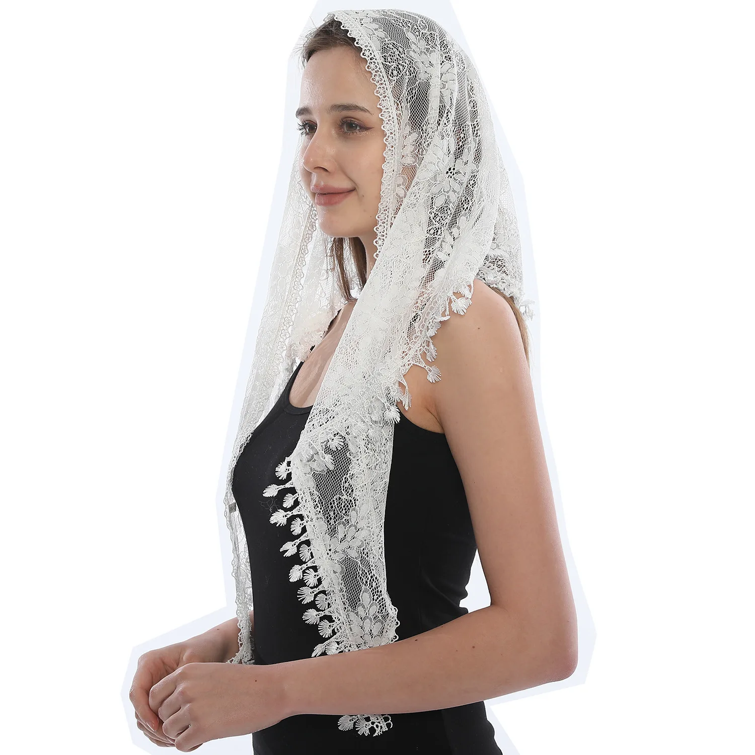 

Lace Monochrome Triangle Scarf | Hollow-Out Grape Print | Elegant & Chic