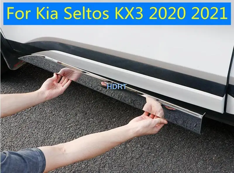 For Kia Seltos KX3 2020 2021 Car Protector Decoration Exterior Accessories ABS Chrome Side Door Body Molding Moulding Trim strip