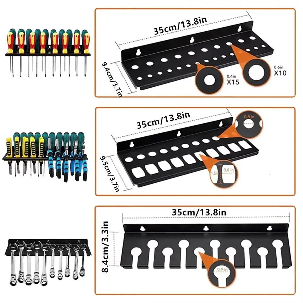 1Pcs Wall Mount Screw Organizer Heavy Duty Steel Screwdriver Storage Rack Black Pliers Wrench Organizer Holder