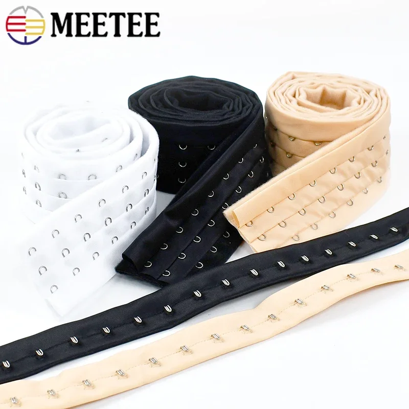 1Yard Meetee 2/3Rows Bra Hook Underwear Strap Adjuster Clasp Hooks Corset Extender Snap Button Eye Tape Back Buckle Accessories