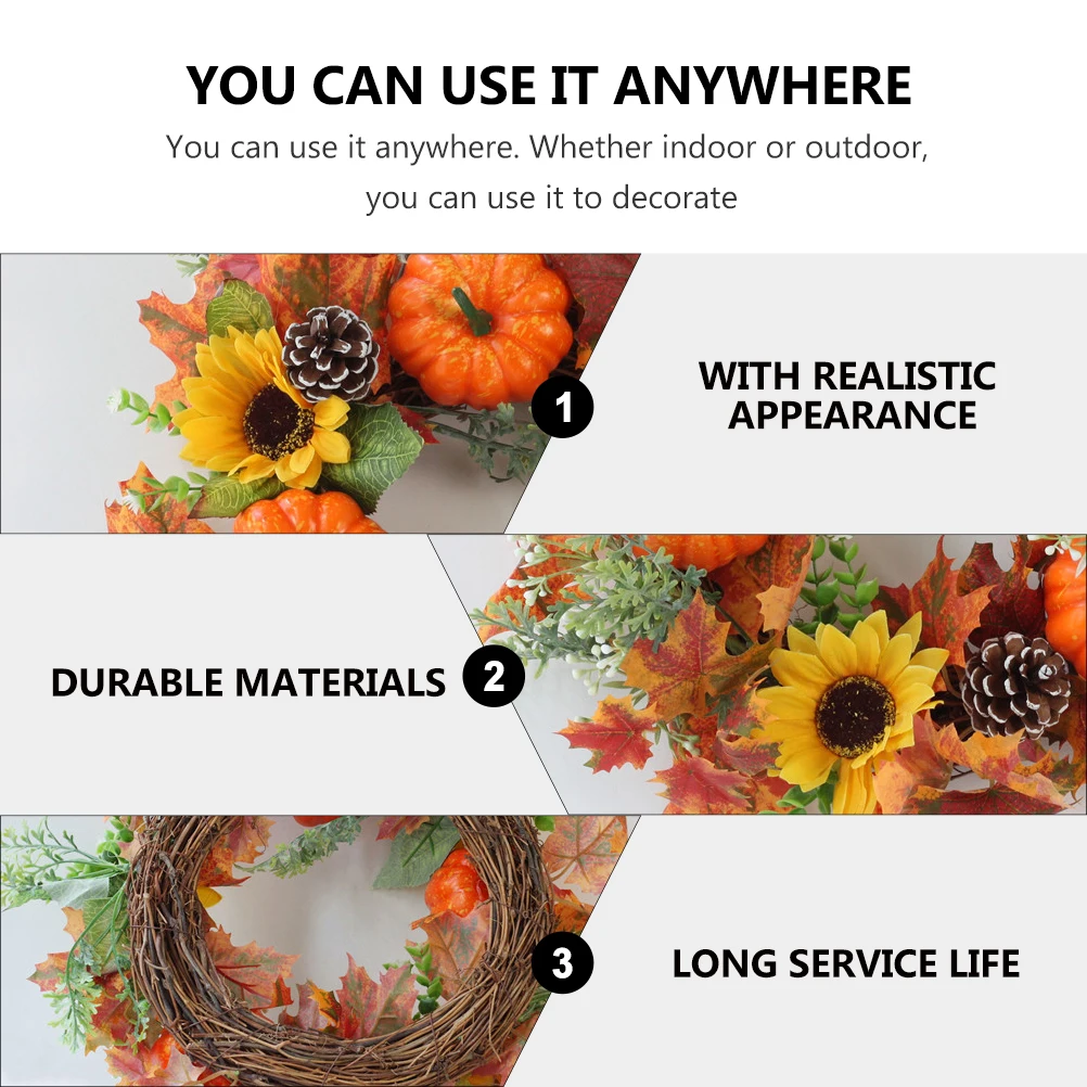 

Pumpkin Wreath Artificial Silk Cloth Holiday Thanksgiving Day Decor Garland Simulation Fake Practical Rattan Floral Arrangement