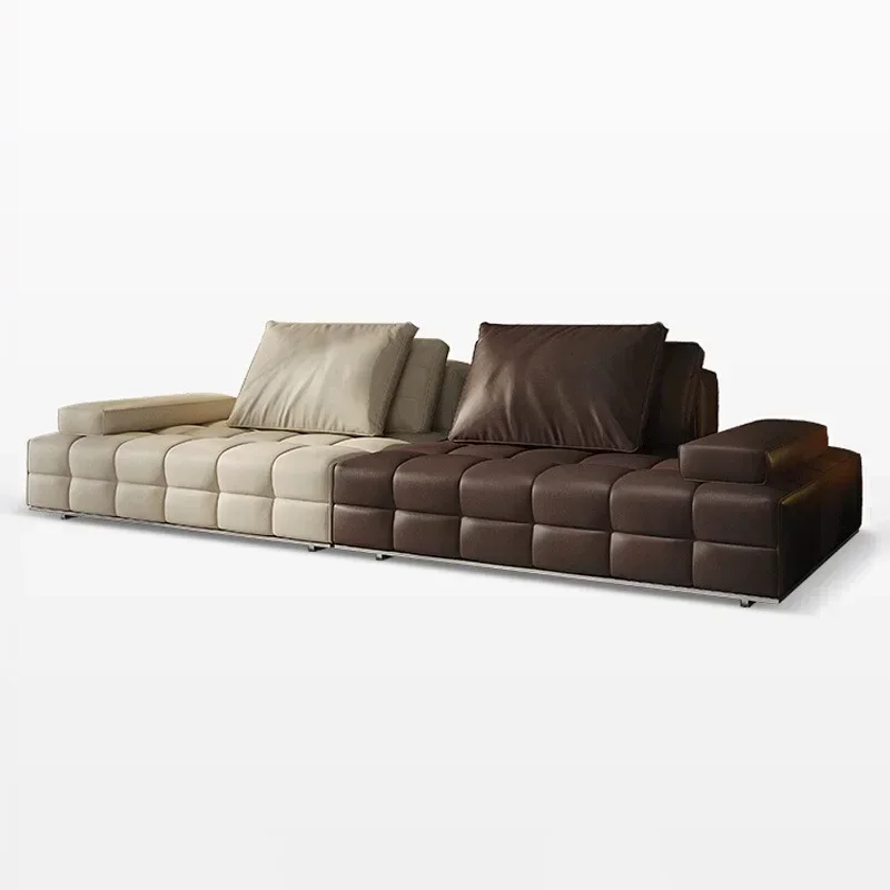 Leather living room straight row sofa Italian minimalist