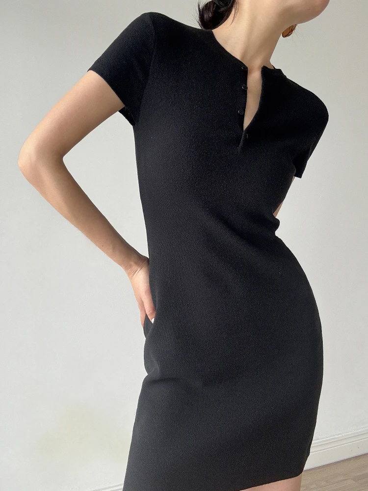 Mat couleur ronde Ne ort Sve tricoté Dr femmes banlieue t-shirt style décontracté jupe portefeuille Bla été