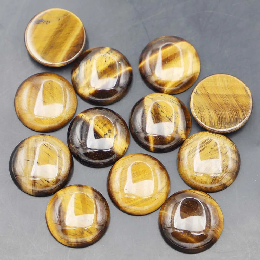 

New 25mm Natural Stone Round Cabochons Beads Tiger Eye for Fit Pendant Charm Rings Earring Women Men DIY Jewelry Making 12PCS