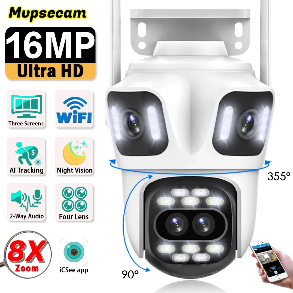 camera de vigilancia por video wifi 16mp 8k hd lens ptz ip cctv sem fio seguranca externa zoom 8x icsee rastreamento automatico p2p 01