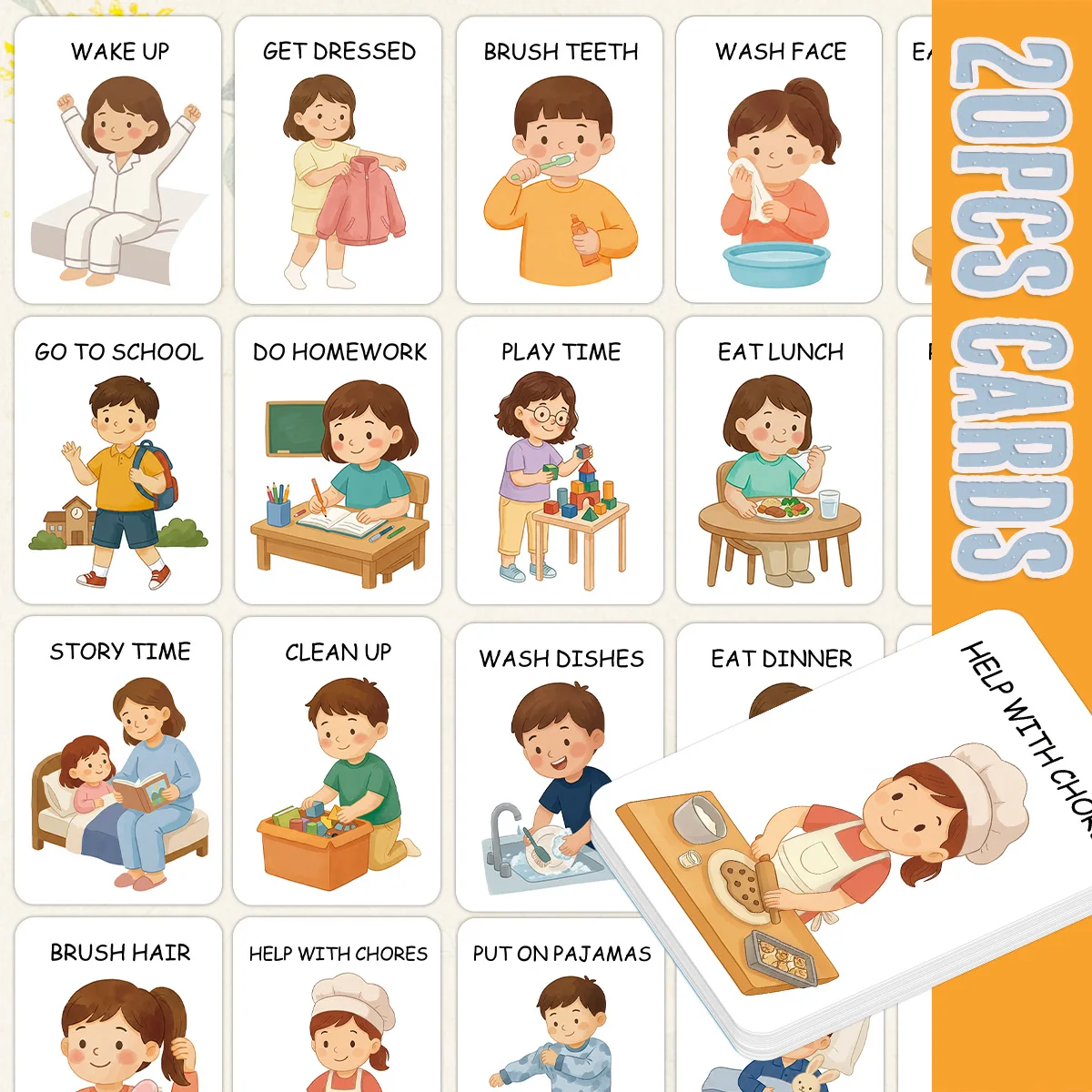 20 cartes flash visuelles d'emploi du temps quotidien, cartes éducatives sur les activités de la vie quotidienne pour la maternelle, pour la planification en classe et la formation à domicile
