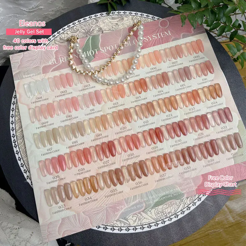 Eleanos Clear 40pcs Translucent Nude Pink Jelly Gel Nail Polish Milky Syrup Gel With Color Card Manicure 15ML UV Gel Varnishes