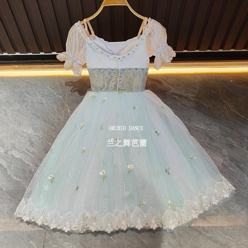 BT250620 ชุดบัลเลต์เด็กผู้หญิงคุณภาพสูง ขนาดสั่งทำพิเศษ สำหรับการแสดง ชุดกระโปรงบัลเลต์สีน้ำเงินยาวสไตล์โรแมนติก