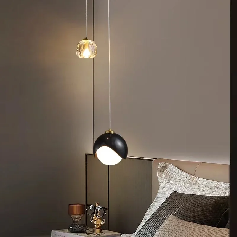 Cabecero de dormitorio de cobre lleno, luz colgante de fondo de lujo, lámpara de cristal de ambiente de pared, accesorios de iluminación de línea larga de línea nórdica