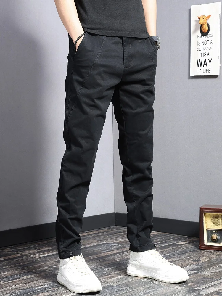 

Men's Black Cotton Straight Pants Fashion Clothing Social Casual Slim Fit Long Trousers