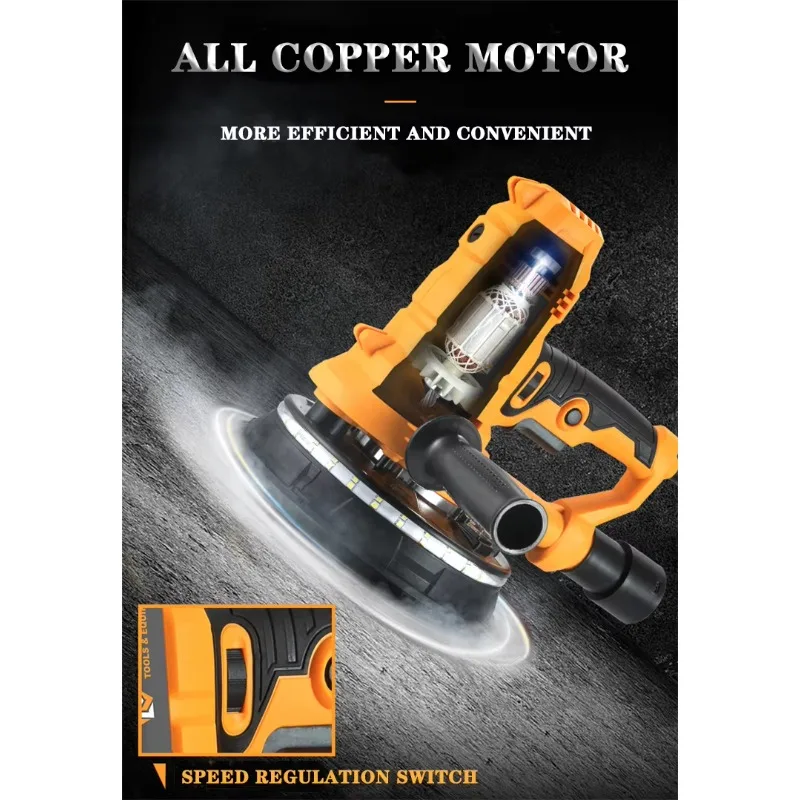 Millimeter Drywall Sander with Vacuum Light Emitting Diode Light Wall Putty Polishing Grinding Portable