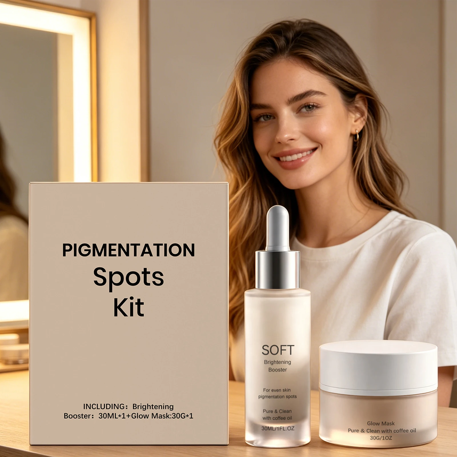 Set Aclarante para el Cuidado de la Piel, Hidrata la Piel, Mejora las Manchas Oscuras y la Opacidad del Rostro, Reduce la Aspereza, Aclara el Tono de la Piel, Kit de Suero y Mascarilla